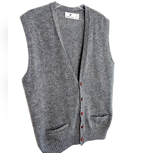 VINTAGE Robert Bruce Cardigan Sweater Vest Wool XL Gray Union Made USA Pockets - Picture 3 of 12